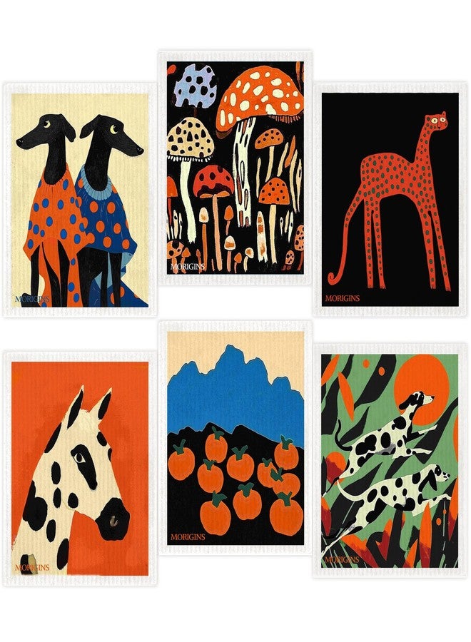 Morigins 6 Pack Swedish Dishcloths for Kitchen, Picasso's Abstract Painting, Reusable Soft Kitchen Towels Dish Cloths Set, Absorbent Sponge Cleaning Washable Quick Drying, Biodegradable 7x8 inch - Image 1